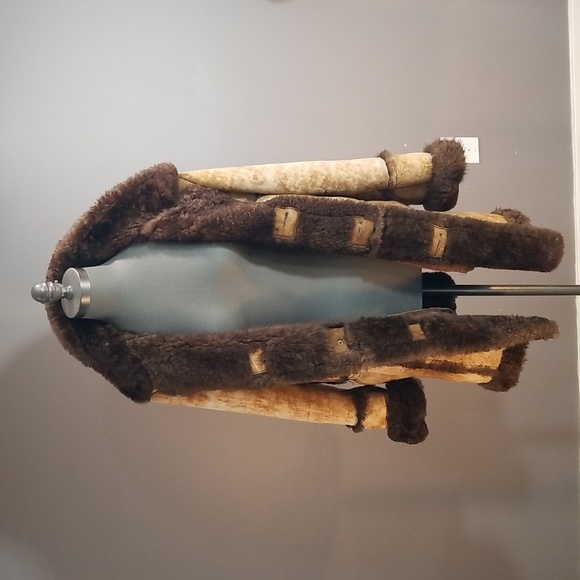 Sheepskin mens coat from Sears vintage brown tan size 44 unique mottled leather - Picture 9 of 17